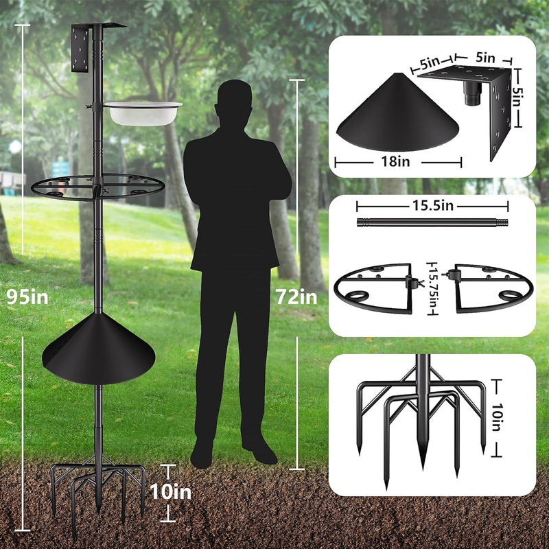 RINLAIN Bird Feeder Pole Stand,95 Inch House Pole for Outdoors Weather Station,Heavy Duty Metal Mount Kit Adjustable Multifunctional Bird Feeder Set - Image 4